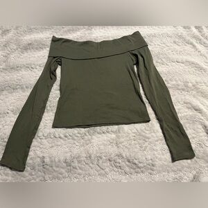 Forever 21 Olive Green Off-Shoulder Long Sleeve Top